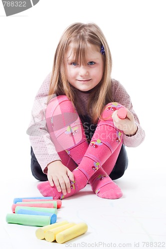 Image of LIttle girl with color chalks