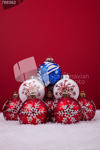 Image of Christmas balls over a red background