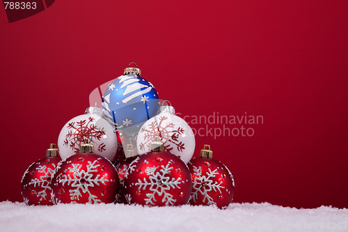 Image of Christmas balls over a red background