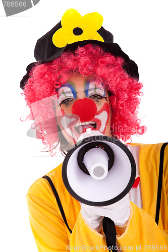 Image of Funny clown with a megaphone