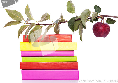 Image of Books and a fresh apple