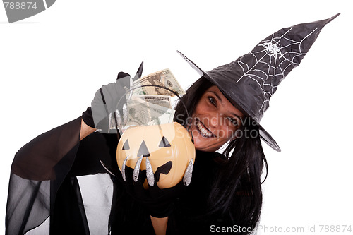 Image of halloween witch saving money 