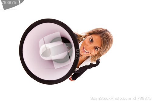 Image of businesswoman at the megaphone