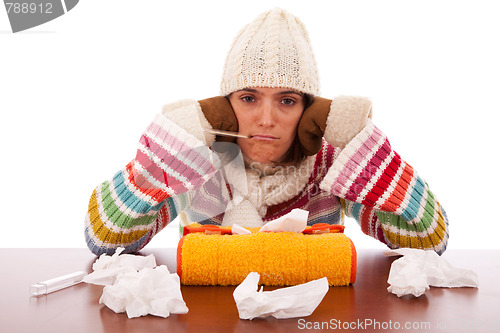 Image of woman with flu symptoms