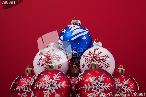 Image of Christmas balls over a red background