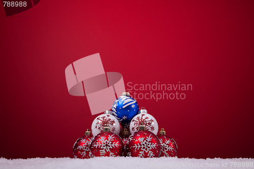 Image of Christmas balls over a red background