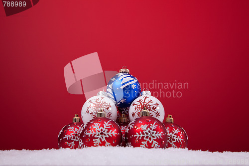 Image of Christmas balls over a red background