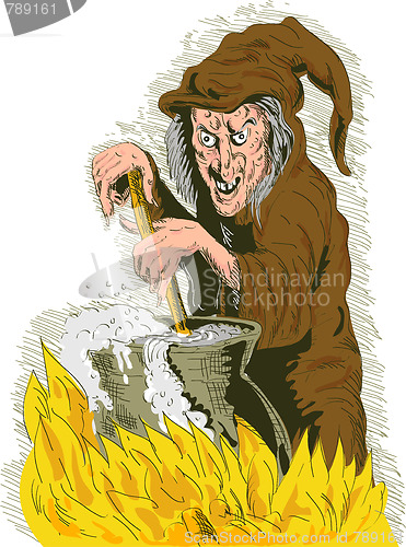 Image of Witch stirring cooking brew pot