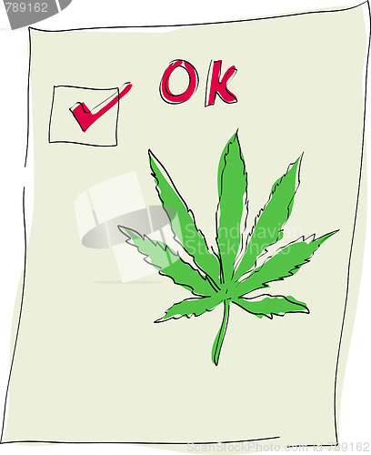 Image of paper cannabis marijuana leaf with ok