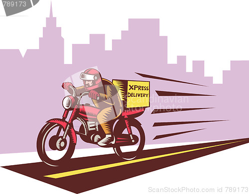 Image of Courier delivery person riding motorbike