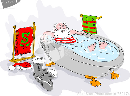 Image of santa in bath tub relaxing