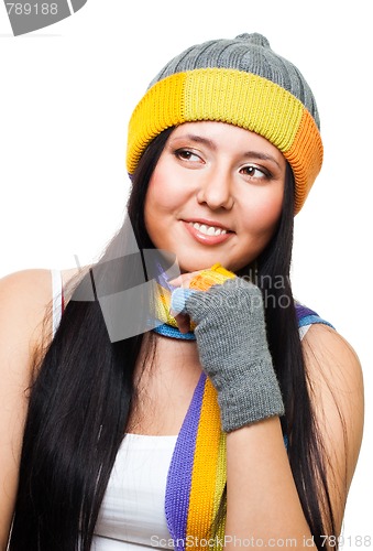Image of Woman thinking wearing cap