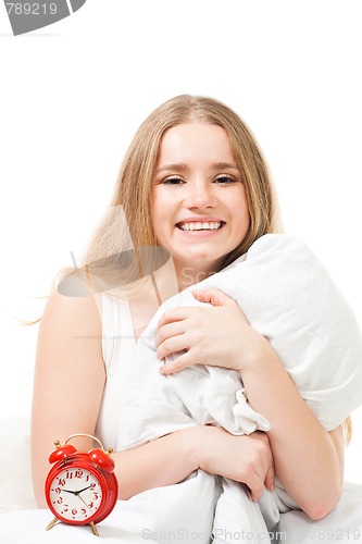 Image of Positive woman with red alarm