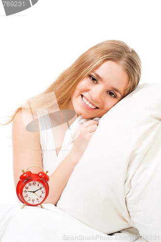 Image of Positive woman sit with blanket