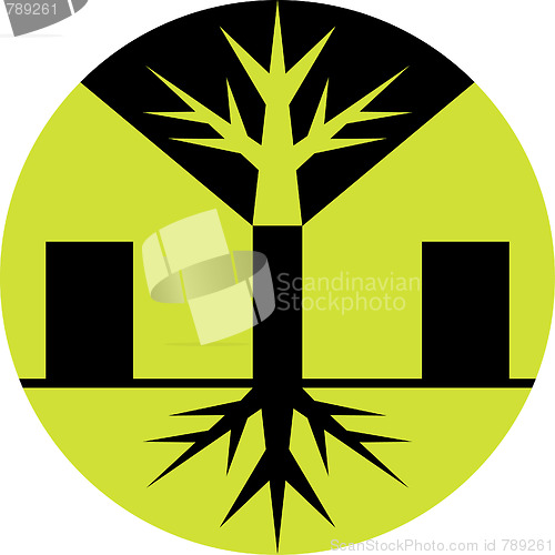 Image of abstract house with tree and roots