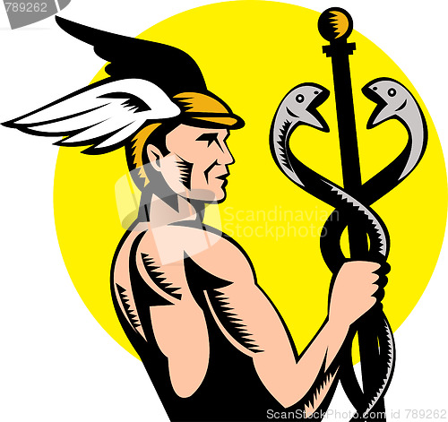 Image of Roman Greek God Hermes or mercury holding a caduceus