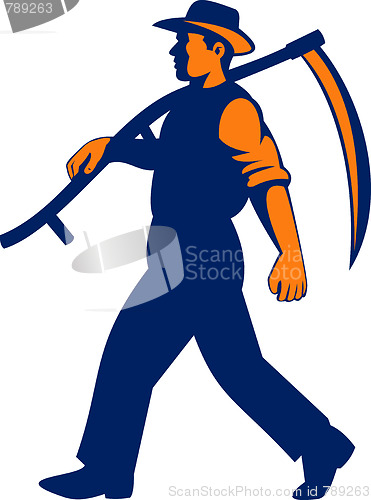 Image of Farmer with scythe walking