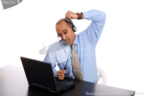 Image of agressive man in a call center