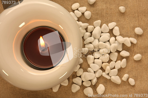 Image of candles and massage stones in a calm zen spa