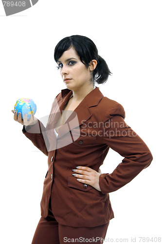 Image of young pretty woman with Earth