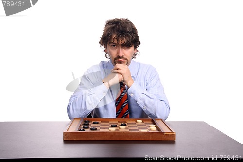 Image of businessman play chess