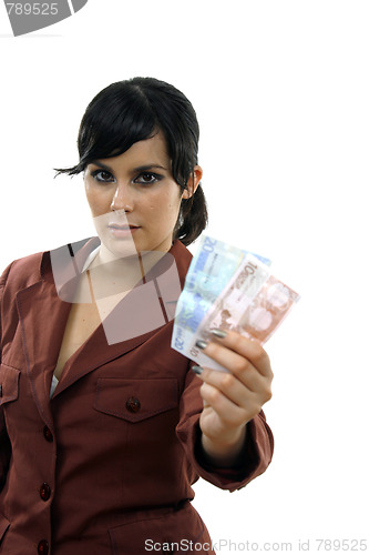 Image of businesswoman with money (focus on the girl)