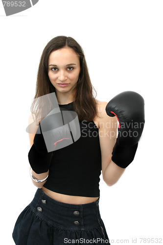 Image of beautiful and attractive young woman boxer