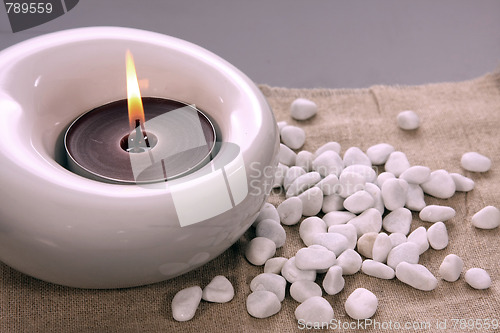 Image of candles and massage stones in a calm zen spa