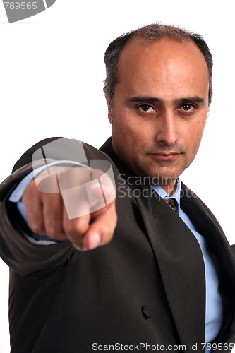 Image of business man, boss pointing (focus on the man)