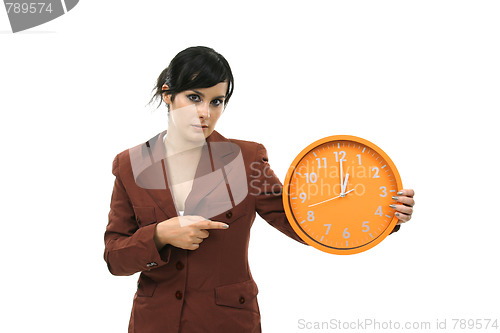 Image of sexy businesswoman with clock, business photo