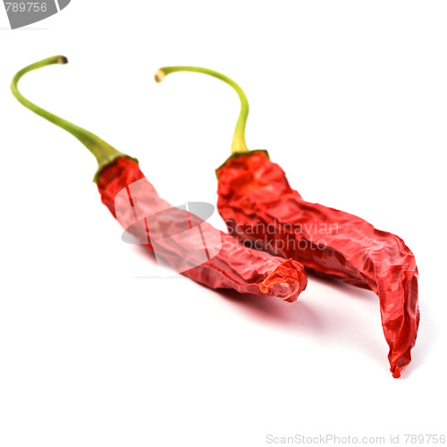 Image of two dry red chili peppers