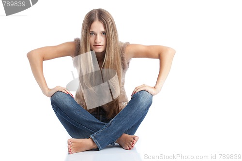 Image of beautiful girl on the white