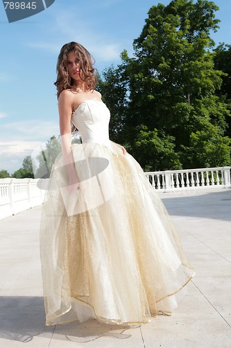 Image of beautiful girl in golden gown