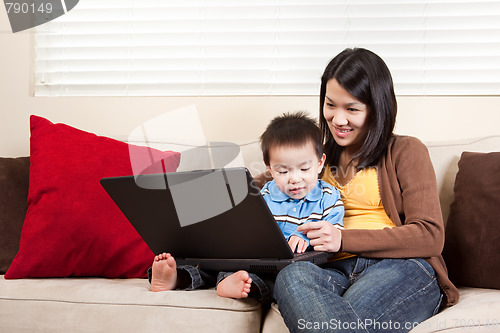 Image of Mother and son with laptop
