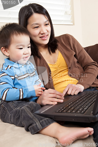 Image of Mother and son with laptop