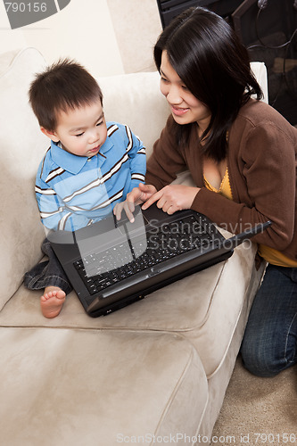 Image of Mother and son with laptop