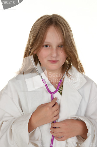 Image of young girl pretending to be a doctor