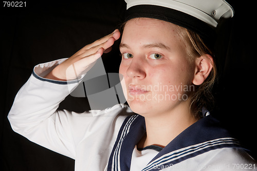 Image of young sailor saluting isolated white background