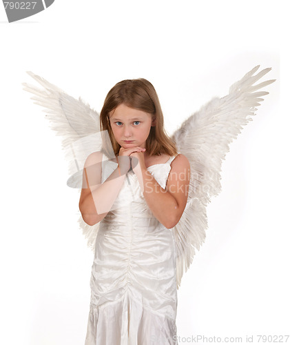 Image of pure and sweet little angel girl isolated white