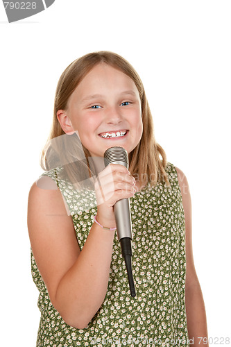 Image of young girl singing isolated on white