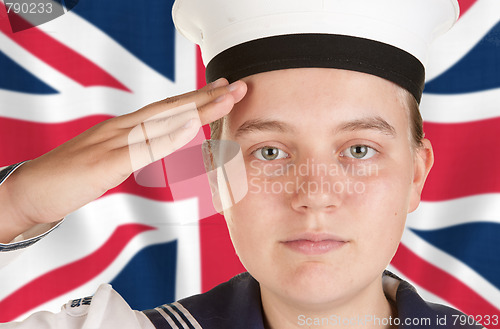 Image of young sailor saluting in front of union jack