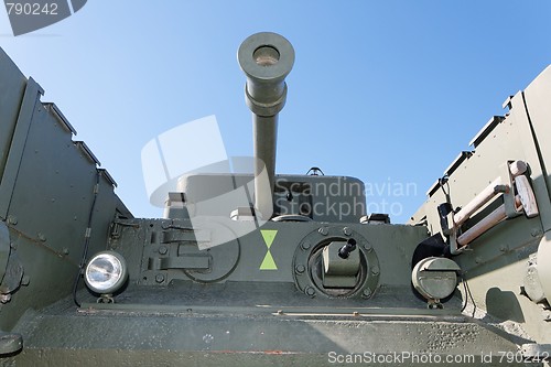Image of Front view of old British Churchill tank in museum