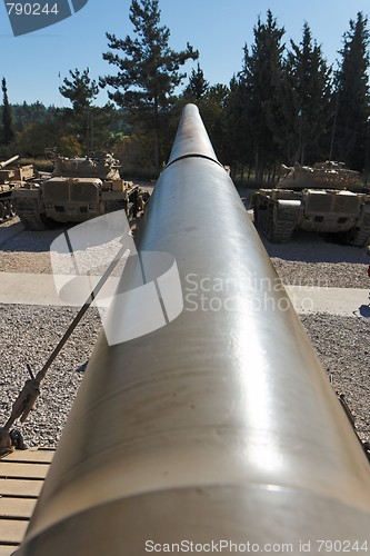 Image of Barrel of large caliber self-propelled gun in perspective