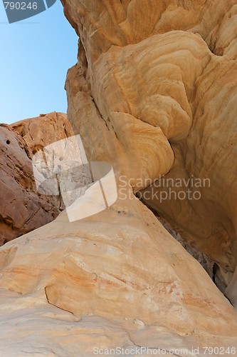 Image of Stone column in shape of hourglass in Negev desert