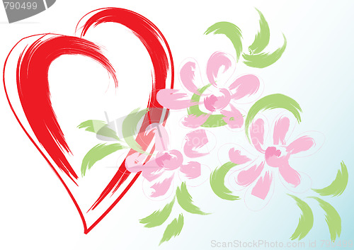 Image of Greeting card with heart and flowers