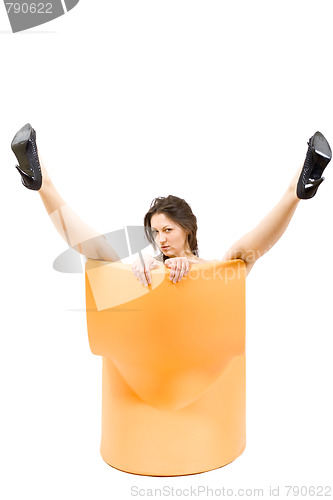 Image of Beautiful young woman sitting on chair