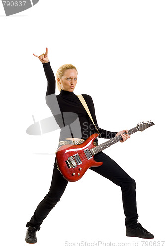 Image of playing the guitar and making a rock sign