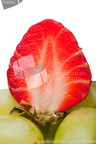 Image of Extreme macro shot of a strawberry isolated on white