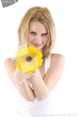 Image of portrait of a beautiful woman with a gerbera 
