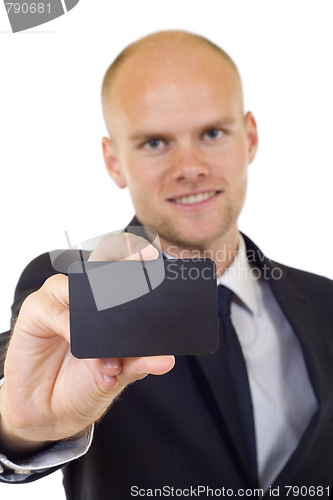 Image of Business man handing a blank business card